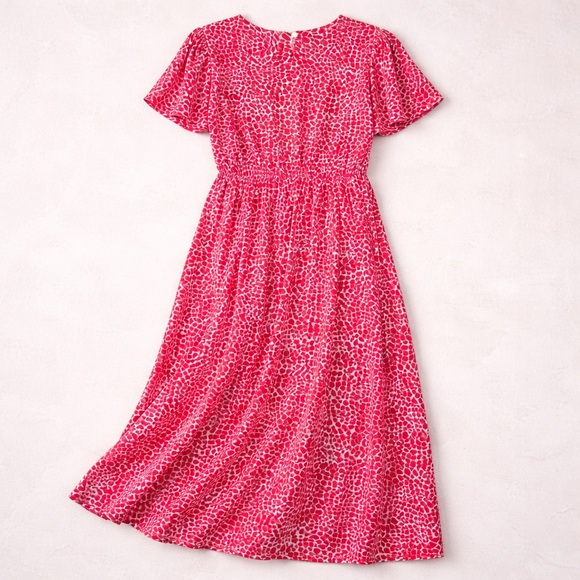 Joy Gordon Dresses & Skirts - Joy Gordon Red & White Print Midi Dress Size 16 Short Sleeve Fit & Flare